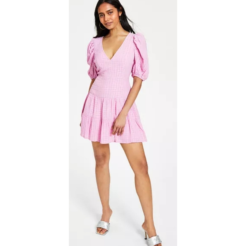 French Connection Birch Gingham Seersucker Dress Pink Size 4